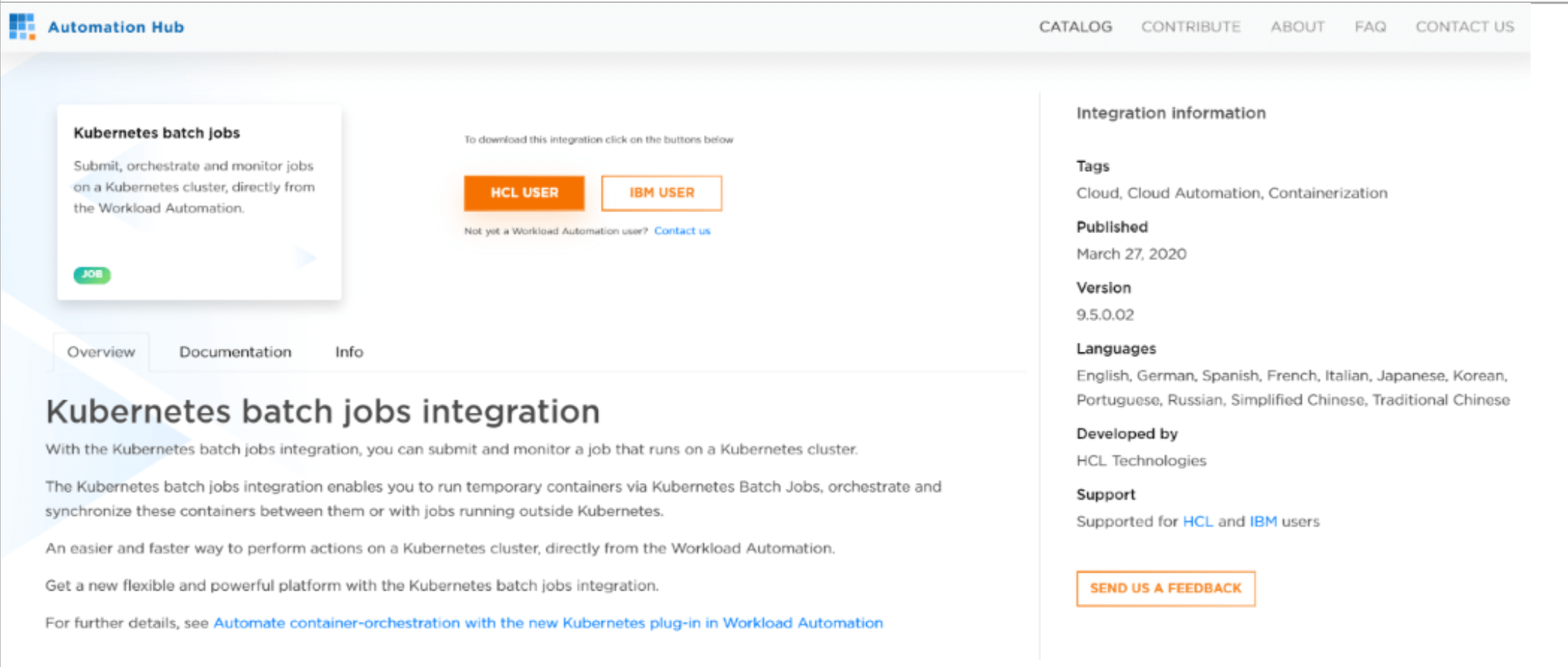 Workload Automation Kubernetes Batch Job